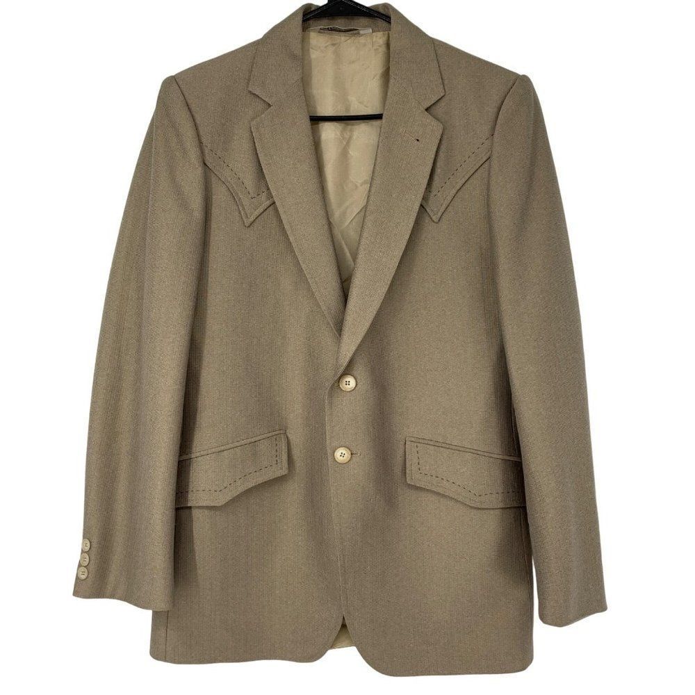 Mens Vintage Falcone Western Cowboy Blazer Jacket Dress Size 40R Tan 3834 USA